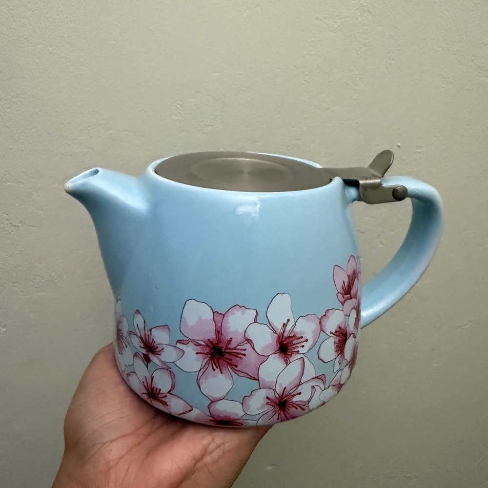 Alfred Blue & Pink Cherry Blossom Ceramic Stainless Steel Tea Pot Infuser A7